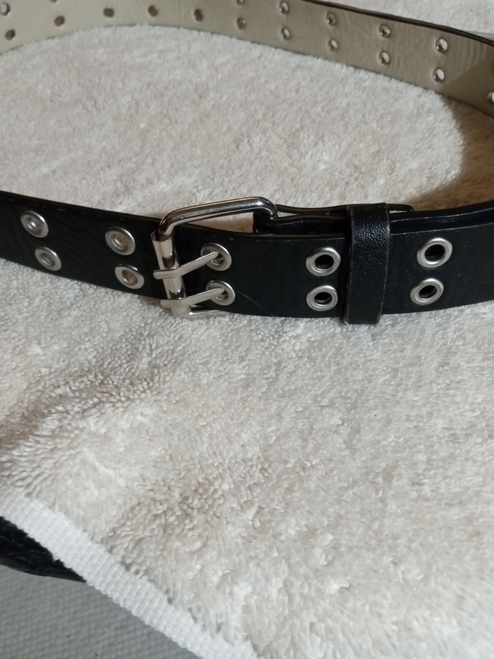 Black Double-Prong Grommet Belt with Silver Hardware